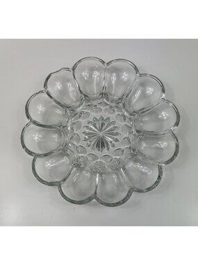 Anchor Hocking Clear Glass Egg Plate With Floral Pattern 12 Compartments